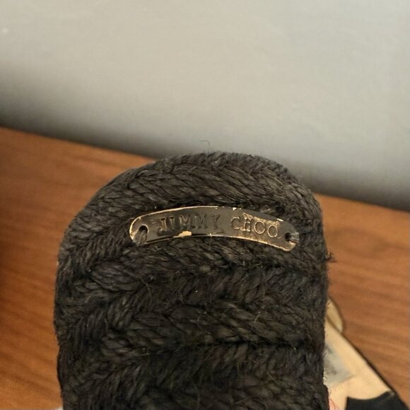 Jimmy Choo Phyllis Espadrille Wedges Mixmatch L: 37.5 / R: 37 Black Patent - Picture 9 of 12